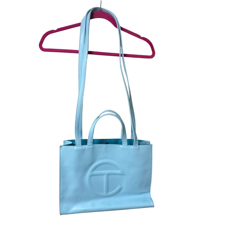 Telfar Medium Shopping Bag Light Blue Vegan Leather Tote Shoulder Bag NWOT